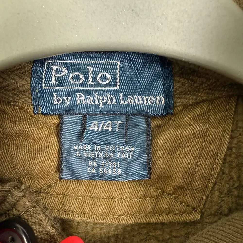 Kids Polo Ralph Lauren Olive Green‎ Military Style Button Up Sweatshirt 4T